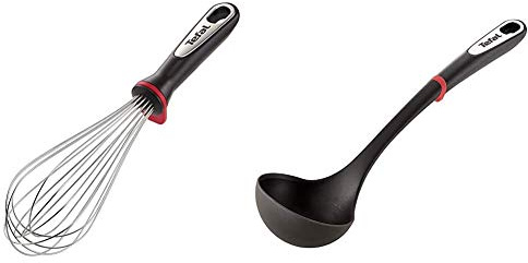 Tefal Ingenio INOX Fouet Acier Inoxydable 35,15 x 9,2 x 7 cm K1181714 & K2060114 Ingenio Louche ustensile de Cuisine Noir résistant sans bisphénol avec Insert Silicone A