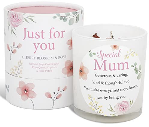 Mum Candle That Makes a Thoughtful Gifts for Mum - Ideal Mothers Day Christmas Birthday Gifts SOYA Candle with Rose Quartz and Rose Petals