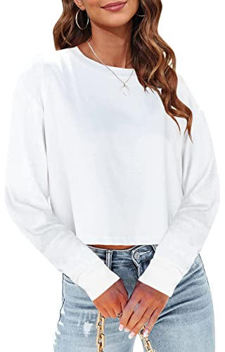 Tankaneo Womens Long Sleeve Crop Tops Loose Fit Fall Cropped Tshirt 2026 Crew Neck Casual Shirts