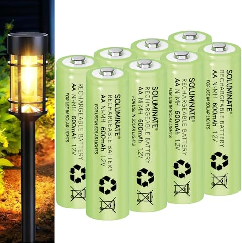 SOLUMINATE™ AA Rechargeable Solar Light Batteries 1.2V 600mAh NiMH (8-Pack)