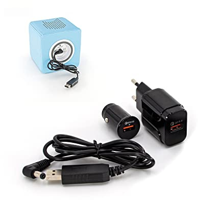 maxx.onLine® Ladekabel für Toniebox 1, QC 3.0 Schnellladegeräte-Set mit Steckdosen- & Auto Kfz-Adapter & Booster-Ladekabel 5V auf 9V Typ A auf DC 5,5 x 2.1/2.5 mm Hohlstecker