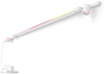 Philips Hue - Kit Perifo Iluminación en carril White and Color Ambiance - Set base de pared (blanco) de 200cm con 2 focos y tubo de luz Gradient - Anclajes incluidos