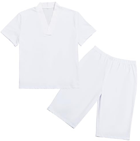 GRACEART Men's Japanese Kimono Underwear 1 Set (Hadajuban Shirt with Collar/Steteko Pants)