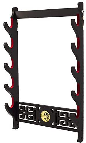 FOXSMZZ Schwerthalter Katana Wandhalterung Samurai Schwert Rahmen Display Frame Red Samt China Tai Chi Stil. (5-Schicht)