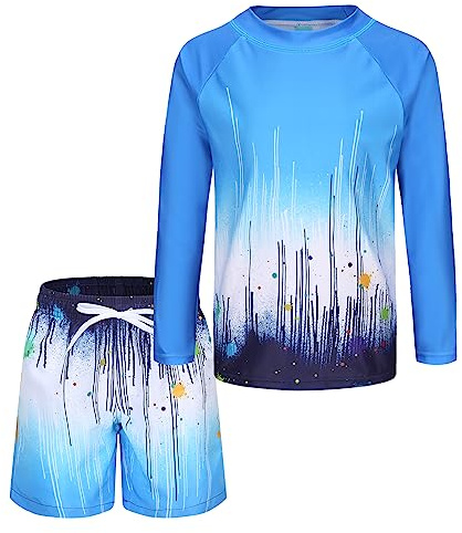 Aisyee Boys Swimming Costume Kids Rash Vest and Swim Shorts Set 3-16 Years | two piece swimsuit, UPF 50+, quick-dry, soft & stretchy, adjustable waist, chlorine-resistant, durable, beach, pool, holidays
