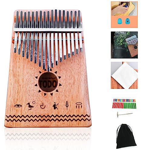 TODO Kalimba Daumenklavier 17 Tasten mit Mahagoni-Holz mit Stimmhammer und Fingerabdeckungen & mehr Lernanleitung, Geschenk für Kinder Erwachsene Anfänger