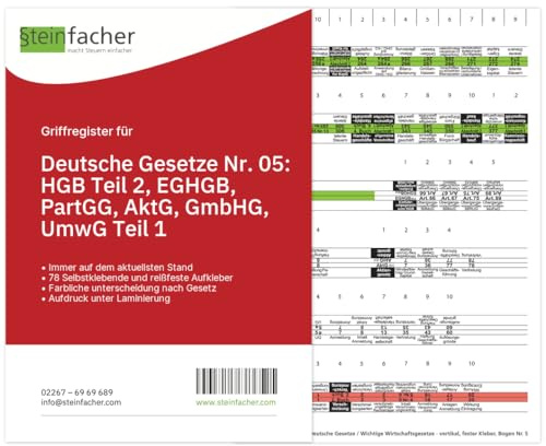 Steinfacher Griffregister für DEUTSCHE GESETZE/WIRTSCHAFTSGESETZE Nr. 05: HGB Teil 2, EGHGB, PartGG, AktG, GmbHG, UmwG Teil 1