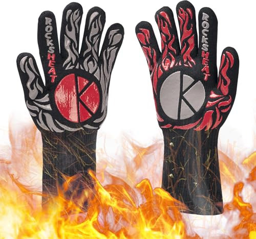 Oven Gloves, 1472°F / 800°C Extreme Heat Resistant Grilling Gloves, Non-Slip Silicone Oven Mitts, 13.2in Hot Surface Handler BBQ Gloves with for Fingers for Cooking/Baking/Smoker/Welding (A Pair)