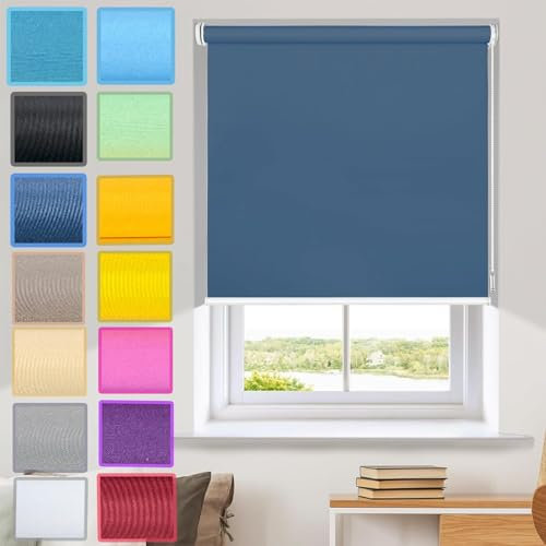 Tende a Rullo Per Interni Senza Forare 70 x 160 cm Blackout, opaco, Protezione Solare Eleganti tende giorno e notte con Supporto Klemmfix per Porte e Finestre, Blu Scuro