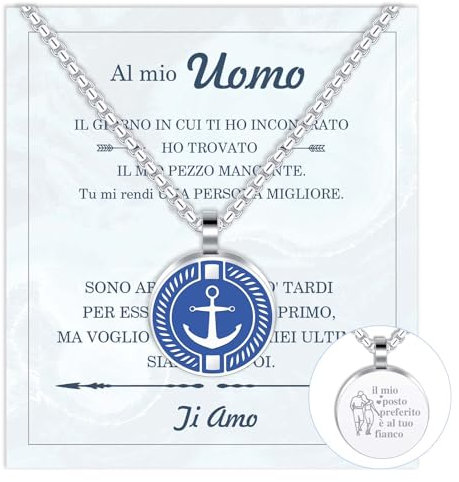 QianSiLi Idee Regalo San Valentino per Lui,Collana Uomo Acciaio,Collana Personalizzata,Inox con Ciondolo Ancora,Regali per Lui,Regalo Laurea Uomo,Regalo Anniversario per Lui,Regali per Fidanzato