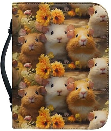 Kuiaobaty Meerschweinchen-Blumen-Bibeltasche für Frauen, niedliche Tiere, Blumen, Kunstleder, Buchhülle, mit Stiftfach innen
