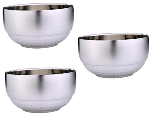 TOPBATHY 3pcs Soup Bowls Handles Stainless Steel Rice Bowl Double-Layer Insulation Heat-Resistant Microwave Safe