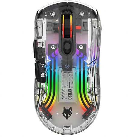 Mengshen Ratón inalámbrico Transparente, Recargable con retroiluminación RGB de Colores 5 Niveles dpi Silent Click Cómodo para PC Ordenador Portátil Esports (Negro) | Ratón de juego recargable 5 niveles DPI Clic Silencioso Cómodo para PC Portátil Juegos de Aventura Negro