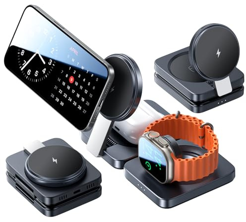 LISEN 3 IN 1 Ladestation für Apple,Reisen Ladestation Apple Watch Und iPhone 2025 Induktive Ladegerät für Magsafe Wireless Charger Fit Apple Watch Ladekabel Airpods iPhone 16 Pro max 15 14 13 12