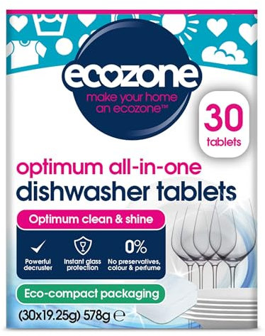 Ecozone Optimum All In One Pastiglie per lavastoviglie x 30, pastiglie per lavastoviglie con sale, brillantante ed effetto extra secco, potente sgrassatore e pastiglie per lavastoviglie, ecologico e