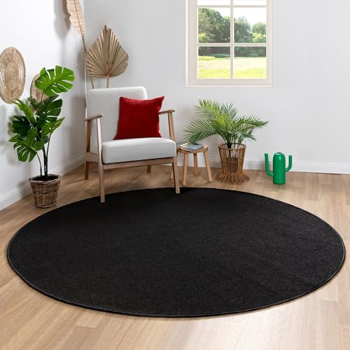 Steffensmeier Kurzflor Teppich Ibiza - Rund | Rund | Wohnzimmerteppich | modern | strapazierfähig und pflegeleicht | Schwarz | Größe: Ø 120 cm