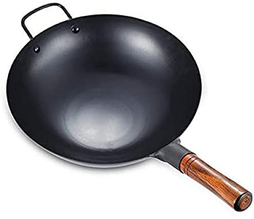 BZVCRTYKL Wok de hierro hecho a mano, sartén asiática con mango auxiliar, Pow Wok de fondo, adecuado for cocina a gas, eléctrica y de inducción, diámetro de la olla: 40 cm/201(Pot Diameter:38 cm)