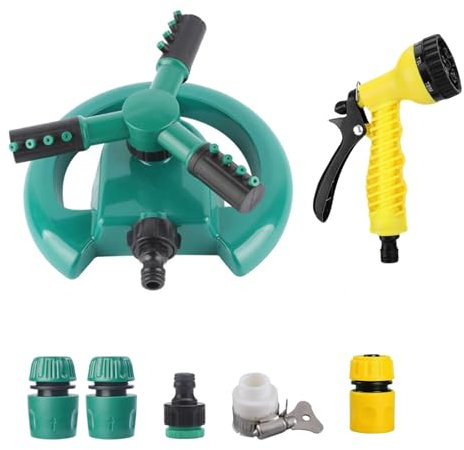 Mellifluous 3 Arm Rotating Sprinkler,Automatic Lawn Water Sprinkler,Sprinkler System Large Coverage,Watering Lawn Plants Veggies,With a Hose Pipe Spray Gun