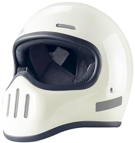 DXDRT Fiberglas Retro Klassische Full-Face Motorradhelm DOT/ECE Genehmigt Vintage Street Bike Helm Für Cruiser Roller Touring Moto Classic Style Für Frauen Männer,Weiß,M 57~58cm