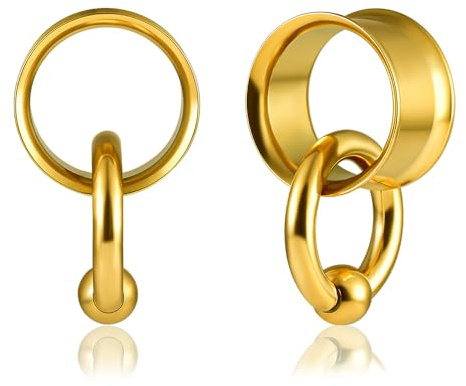 Vankula Ohr Tunnel 1 Paar Double Flared Flesh Plugs mit Creolen Edelstahl für männer damen Ohrpiercing Gestreckte Schmuck 6mm bis 19mm