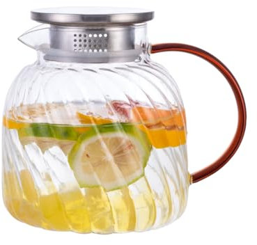 Glaskrug mit Deckel, 1400 ml, mundgeblasenes Glas, Wasserkrug für Getränke, Eistee, Saft, Kaffee, Milch, heißes Wasser und Tee, hitzebeständig