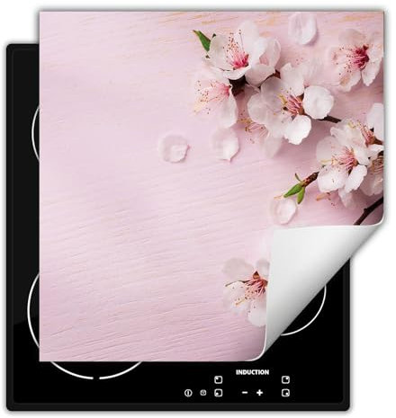 TMK ArtDeko Herdabdeckplatte Einteilig Ceranfeld Abdeckplatte für Induktionsschutz Ceranfeldabdeckung Vinyl Herdabdeckplatten 50x52 cm - Rosa Blumen