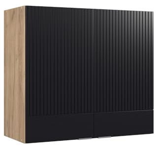 Vicco Küchenglasschrank Fame-Line, Schwarz gestreift, 80 cm, zur Kombination mit weiteren Modulen der Fame-Line Serie