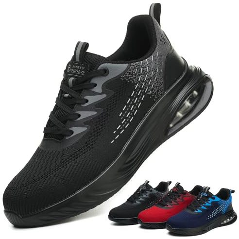 TQGOLD Scarpe Antinfortunistiche Uomo Donna Leggere Scarpe da Lavoro con Punta in Acciaio Antiscivolo Scarpe da Cantiere Scarpe Sicurezza Sportive Traspiranti (Nero,41EU)