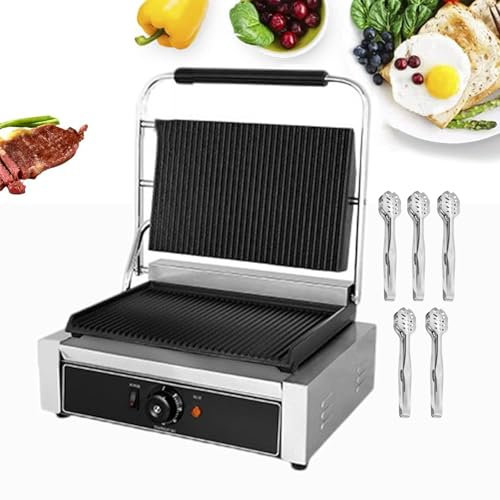 forplubossmmp Tostadora Eléctrica para Sándwiches De Gran Capacidad, Sandwichera Antiadherente Y Prensa para Pan con 5 Pinzas para Barbacoa, Prensa para Sándwiches De Acero Inoxidable,2200W