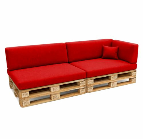 POKAR Palettenkissen Palettenauflagen mit abnehmbarem Bezug Palettenmöbel Palettensofa 6er Set: Sitzkissen 120x80 + Rückenlehne 120x40, Rot