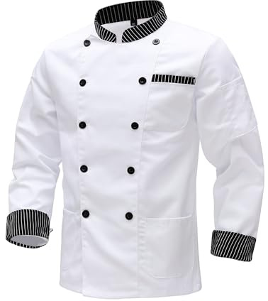 MeiLayM Giacca Cuoco Uomo e Donna Giacca Cuoco a Maniche Lunghe Professionale Cuoco Uniforme da Lavoro Cuoco Giacca Ristorante Divisa da Cuoco con Bottoni