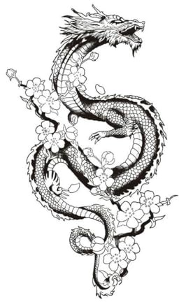 5 PCS Temporary Tattoos Autocollant De Tatouage Créatif De Style Chinois En Forme De Dragon En Bois Et De Fleur De Cerisier, Simulation De Bras, Imperméable, Longue Durée, Non Réfléchissant