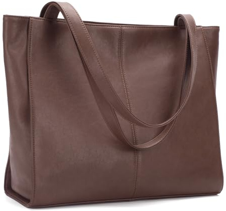 befen Echtleder Tote Bag für Frauen Arbeit Damen Leder Schultertaschen Geldbörsen Satchel Handtaschen mit Laptopfach, Vintage Dunkelbraun, Medium
