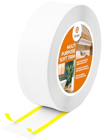 Quest 6en1 Plinthe de finition, Plinthe Souple Adhésive, Moulure Multifonction - Largeur 75 mm – Moulure Flexible, Multifonctionnelle, Résistante aux UV - Blanc, 10 Mètres