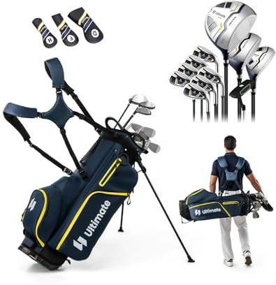 GYMAX Juego Completo de Palos de Golf para Hombres con Bolsa de Soporte, Paquete de Palos de Golf con 460CC #1 Driver, #3 Fairway, Híbrido, #5#6#7#8#9#P #S Hierros, Putter y Fundas de Cabeza