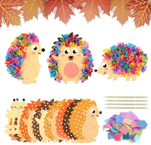 Tikplus 9 Stück Igel Bastelset Kinder, Herbst Moosgummi mit Pailletten | Kunsthandwerk Bastelhandwerk Kinder für Herbstzeit Kindergeburtstag - fördert Kreativität und Feinmotorik beim Basteln