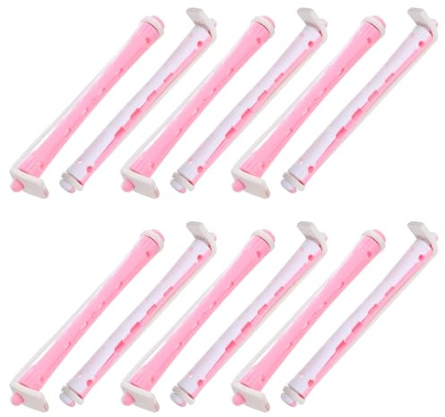 OFFIGAM Rulos Cabello 12 Piezas Tamaño Mediano Colores Blanco y Rosa Para Permanente Sin Calor Mujeres Adolescentes Uso Doméstico Fácil y Reutilizable