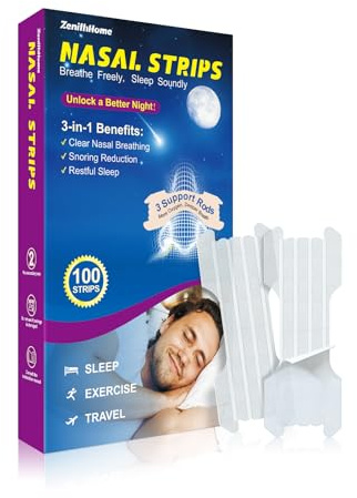 ZenithHome® Nasenpflaster Schnarchen, 100er Pack Nasenstrips, Extra Stärke Nose Strips für Sport & bessere Schlafqualität, besser Atmen bei verstopfter Nase, Anti Schnarch Nasal Strips