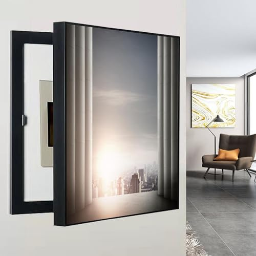 HARELA Electric Meter Box Decorative Painting, Hide Distribution Cover Decoration Creative Hanging Picture, Wall Mounted for Breaker Electrical Panel Fuse Switch(Black H,45x55cm/17.7x21.7in)