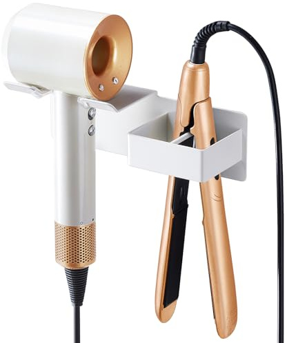 XILIMEN Hair Dryer Holder Wall Mounted, Hair Straightener Holder Metal, Adhesive Hair Dryer and Straighteners Holder, Hair Dryer Stand Curling Iron Holder for Dressing Bathroom Barber Shops (White)
