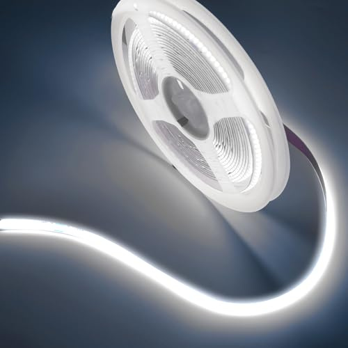TK99SW Tira LED COB 5M blanco 6500K, 24V regulable, 320 LED/m, con mando a distancia RF y fuente de alimentación, tira LED flexible autoadhesiva para el hogar, la cocina, interiores, DIY