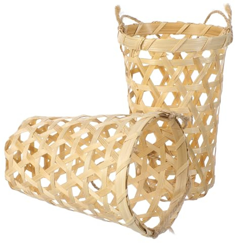 SUPVOX Lot de 2 Paniers Suspendus en Bambou Tissé Naturel pour Fleurs, Design Mural Gain de Place avec Corde en Jute, Décoration Rustique pour Arrangements Floraux