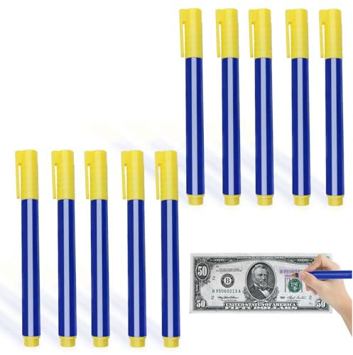 Jerhyun Bolígrafo Detector de Billetes Falsos Azul, Rotulador Detector de Billetes Flexible y Portátil para a Divisas Como Dólar Estadounidense, Euro, Libra Esterlina, Yen Japonés Won Surcoreano (10)
