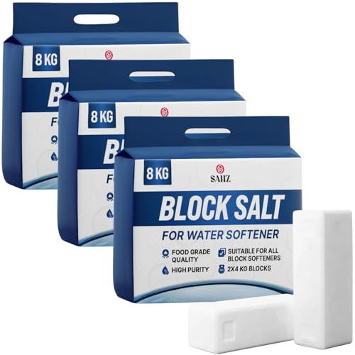 Block Salt for Water Softeners – 6 Blocks (3 Packs, 24kg Total) Water Softener Salt, Works with All Standard Machines – Salt Blocks for Water Softener Helps Prevent Limescale Buildup & Staining