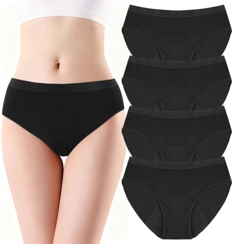 AYBUY Culotte Fille, Lot de 4 Culotte Menstruelle Fille Slip Périodique Lavable Shorty pour Adolescente sous-vêtements Doux et Confortables Taille Moyenne