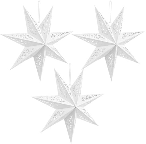 DIYEAH 3 pezzi Paralumi Forma di Stella in Carta Bianca Lanterna Appesa con Design a 7 Punte Decorazioni Luminose per Feste e Eventi Paralume Sospeso Leggero e Facile da Installare
