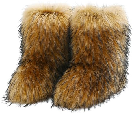 Botte en Fausse Fourrure pour Femmes 36-44, Bottes de Neige en Fausse Femme Hiver Chaude Confortable pour Extérieur et Intérieur par Temps Froid