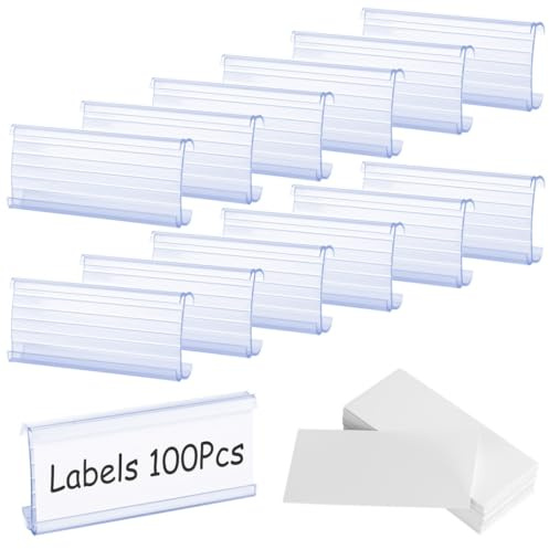 Machify Kunststoff-Draht-Etiketten-Clips für Drahtregale, Regaletiketten mit Papier-Etiketteneinsätzen, Drahtregal-Etikettenhalter, 100 Stück, passend für Metro/Nexel 3,2 cm Regale