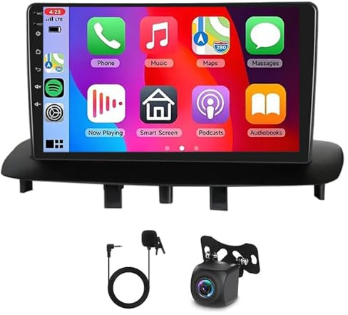 9 Zoll Autoradio mit Bildschirm für Renault Megane 3 2009-2014, 2 Din Auto Radio mit Navi Android 14 mit Wireless Carplay DAB Bluetooth WiFi DSP DAB FM AHD Rückfahrkamera GPS SWC Mirror Link 4+64G