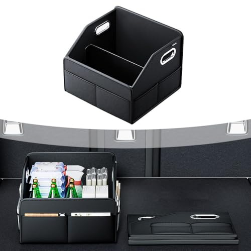 SageFurned Faltbare Kofferraum-Aufbewahrungsbox, 225 l, mit verstärkten Griffen und reflektierendem Streifen, Leder, wasserdicht, Cargo-Organizer für SUV, LKW, Garage, Schwarz